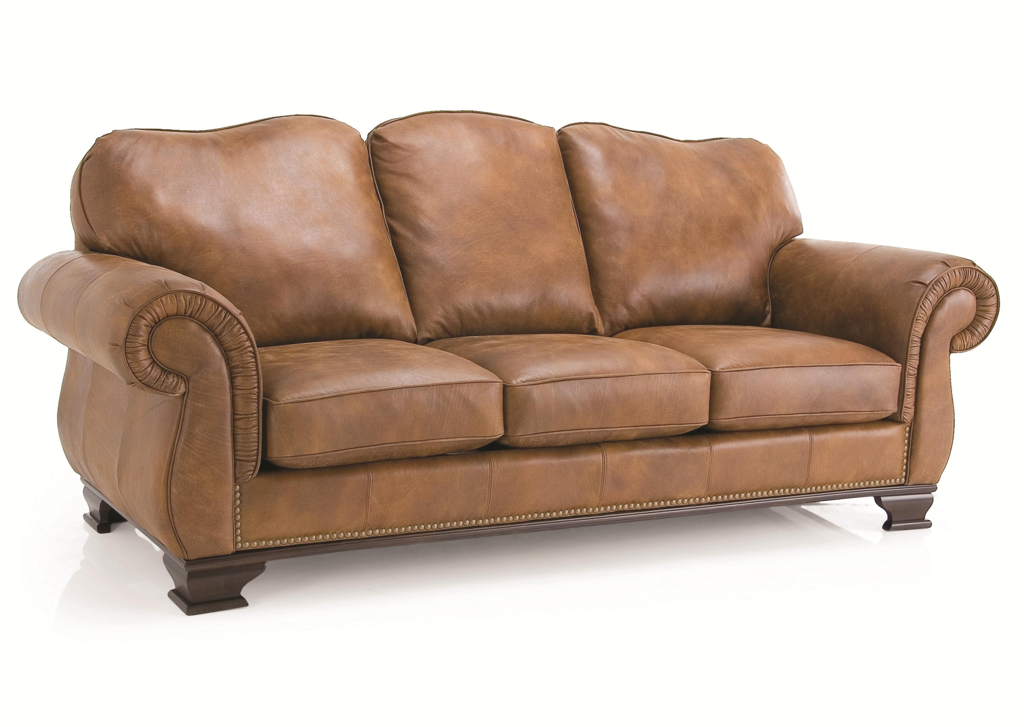 Brown leather sofa with deals nailhead trim